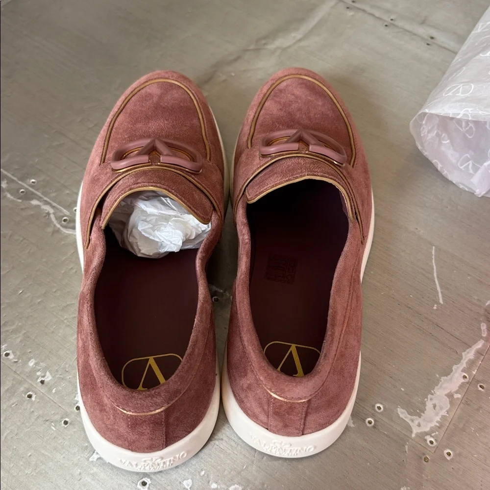 Valentino garavani brown suede gold lining loafer moccasin flats sz 39